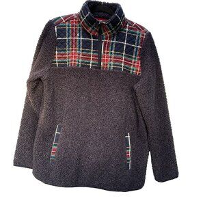 Vera Bradley Sherpa Fleece Plaid 1/4 Zip Jacket Large Preppy Old Money Acadamia